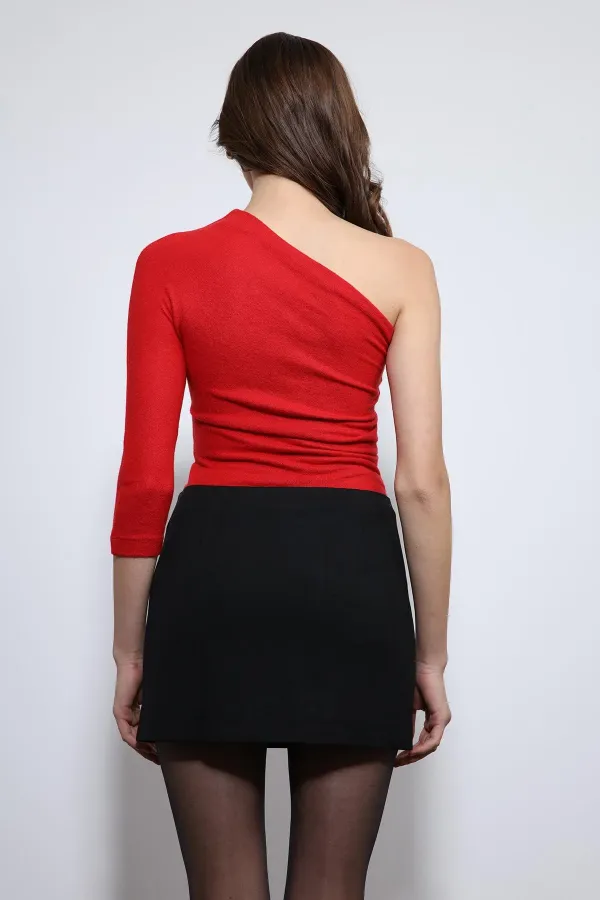 Antioch Red Asymmetrical Collar Top