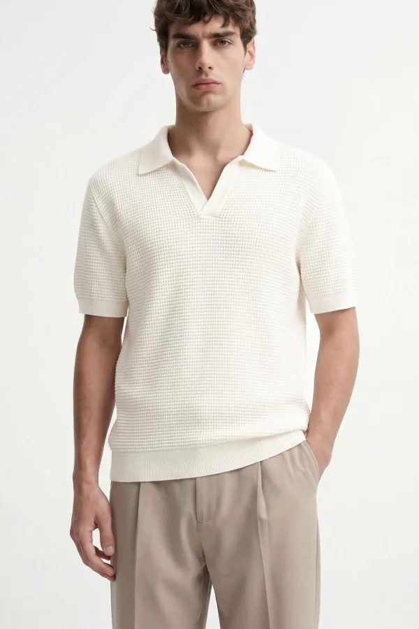 Antioch Ekru Dokulu Polo Yaka Erkek T-Shirt