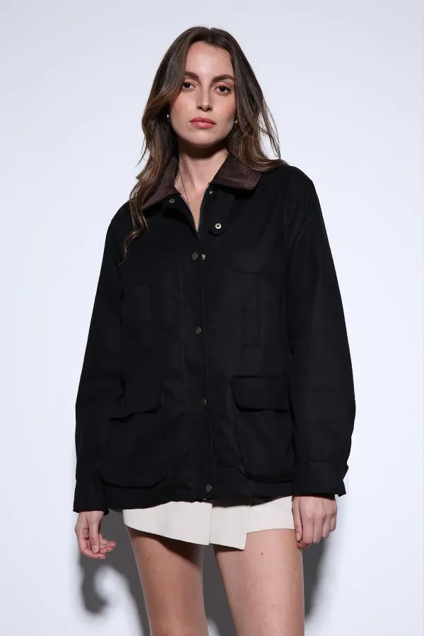 Veste Antioch noire à col contrastant pour femme