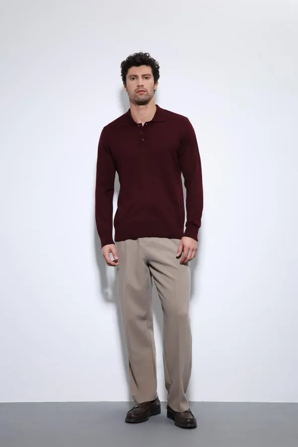 Pull homme à col polo bordeaux Antioch