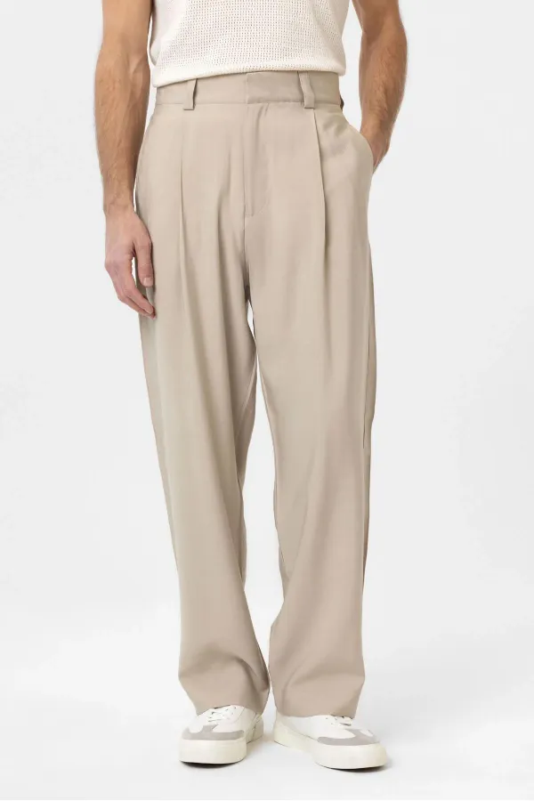 Antioch Bej Pileli Baggy Fit Erkek Pantolon