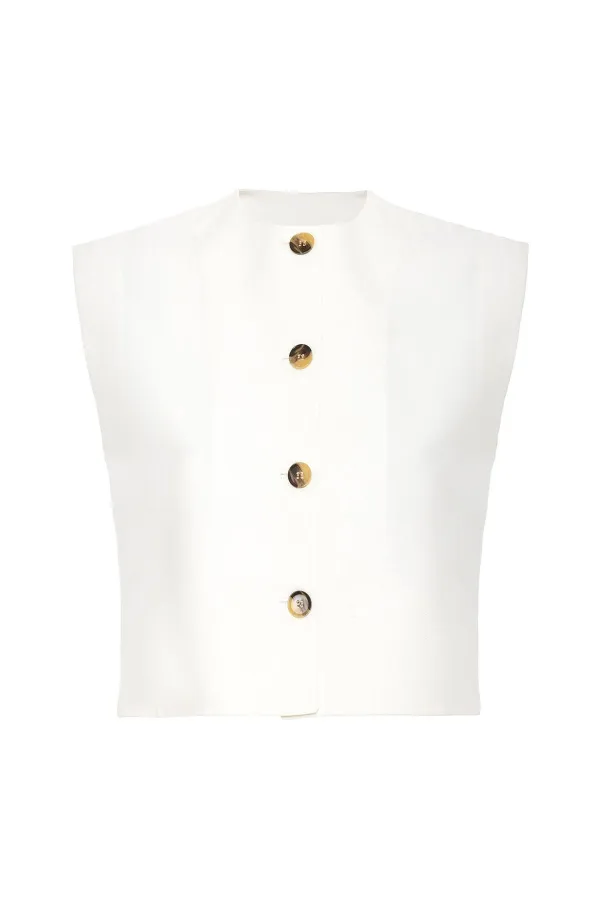 Antioch Beyaz Keten Karışımlı Kadın Yelek