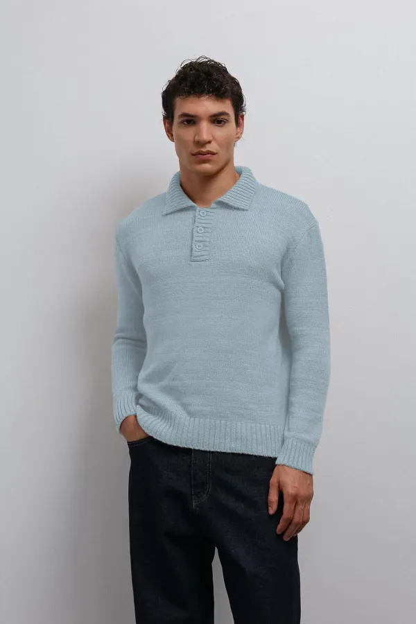 Pull Antioch Bebe bleu à col boutonné pour garçon