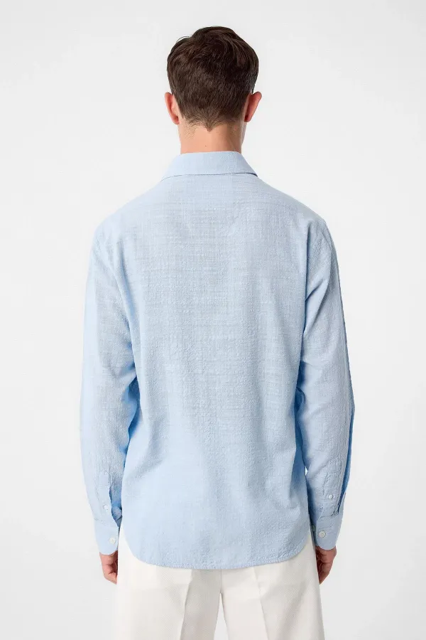 Antioch Blue Relax Fit Textured Men's Shirt