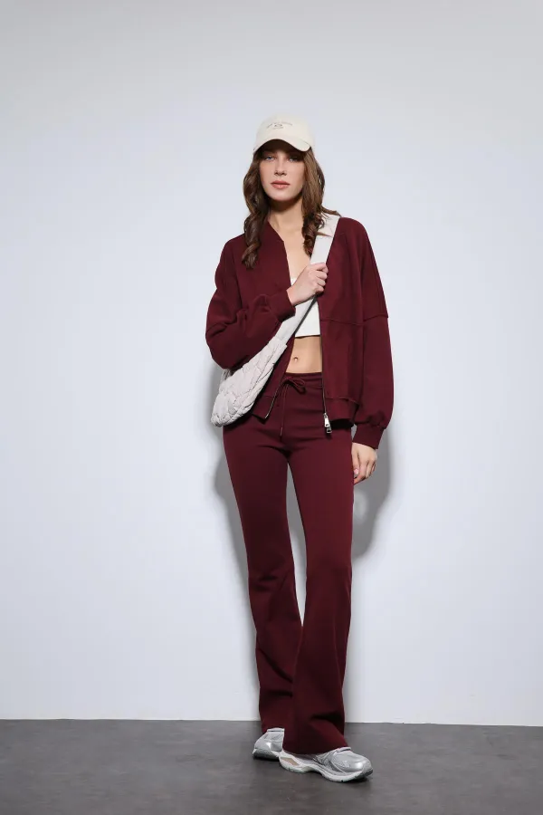 Antioch Burgundy Bomber Jacket and Flare Pants Set