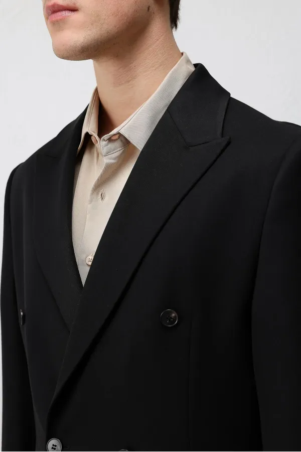 Veste blazer Antioch noire à double boutonnage et coupe décontractée pour homme