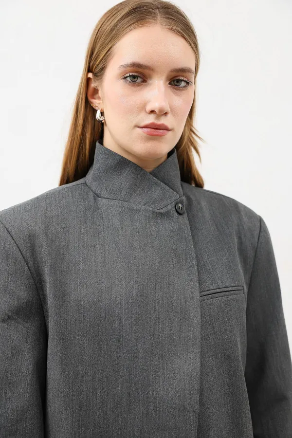 Antioch Gri Dik Yaka Kadın Blazer Ceket