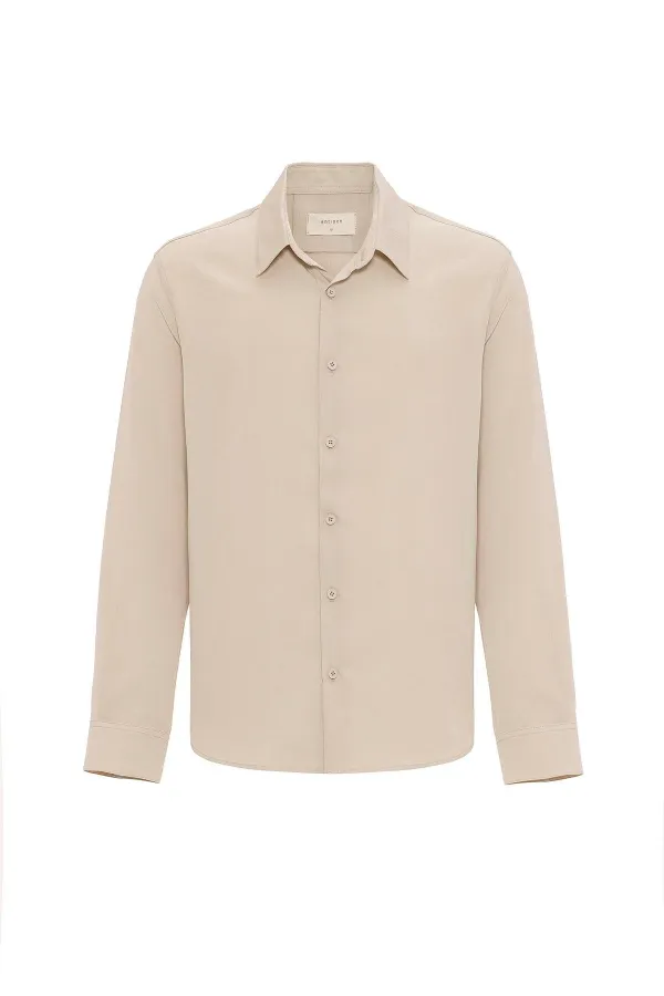 Antioch Bej Relax Fit Liyosel Kumaş Erkek Gömlek