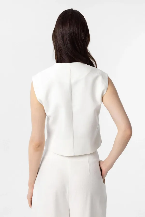 Antioch Beyaz Keten Karışımlı Kadın Yelek