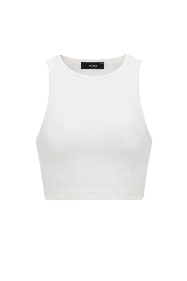 Débardeur court côtelé Antioch Ecru pour femme