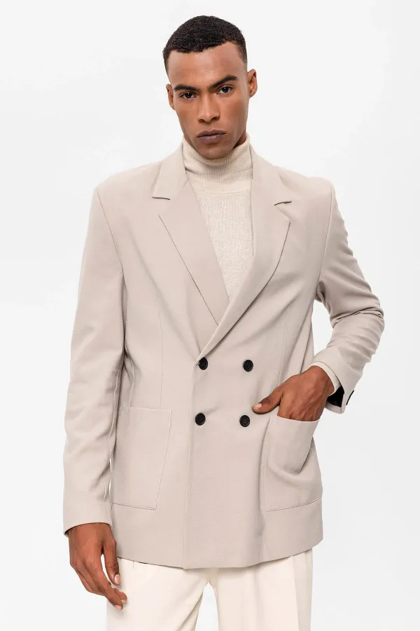 Antioch Açık Bej Torba Cepli Kruvaze Erkek Blazer Ceket