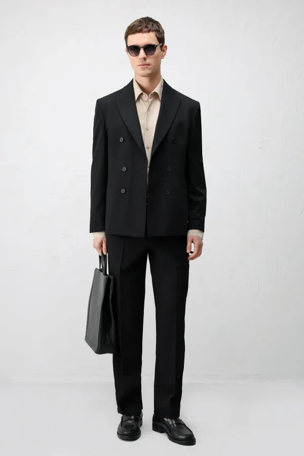 Veste blazer Antioch noire à double boutonnage et coupe décontractée pour homme