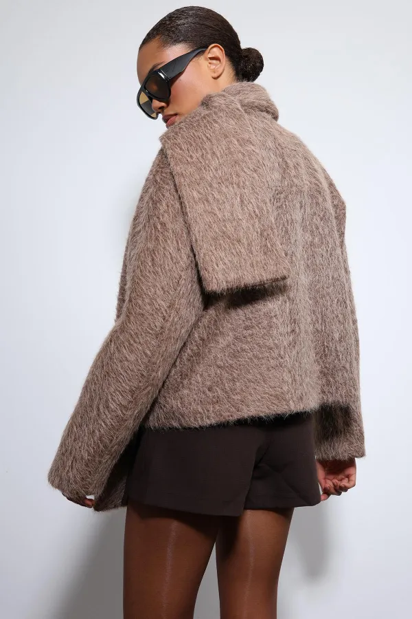 Antioch Kahve Atkı Yaka Suni Kürklü Kaban