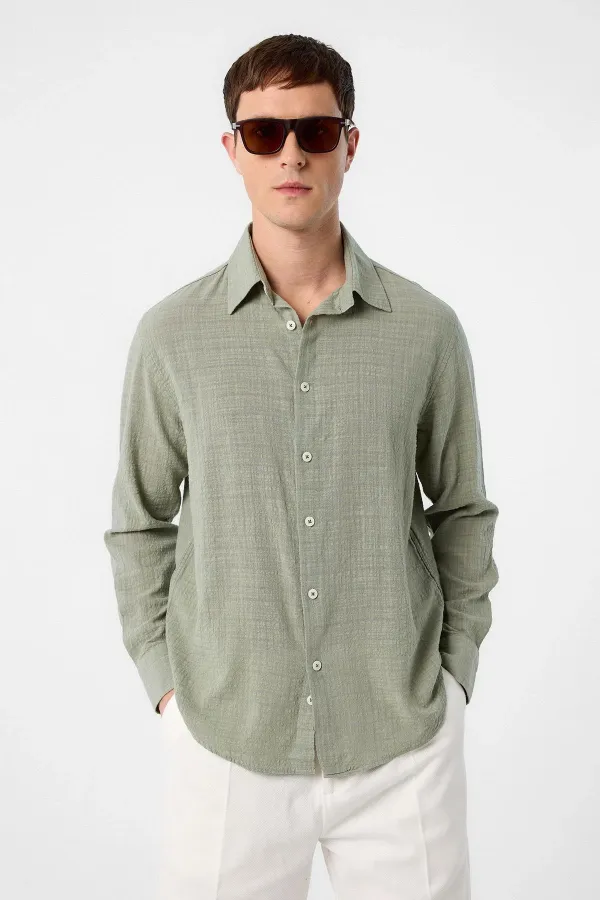 Chemise texturée Antioch Khaki Relax Fit pour homme