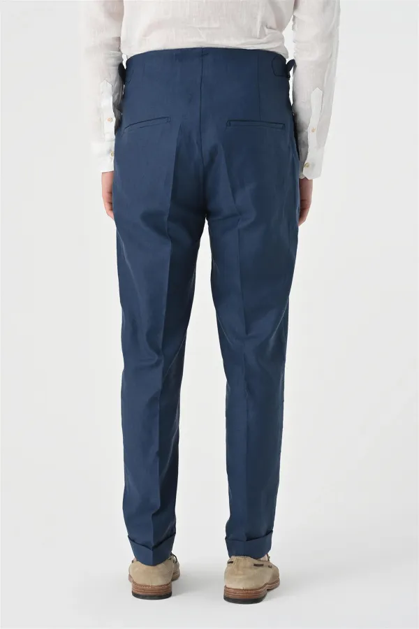 Antioch Indigo High-Waisted Pleated Linen Men's Trousers