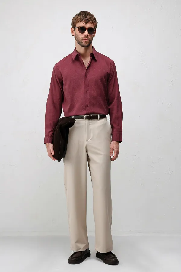 Antioch Burgundy Modal Blend Textured Men's Shirt