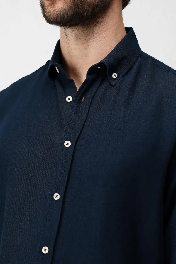 Chemise homme Antioch bleu marine en lin mélangé, coupe décontractée