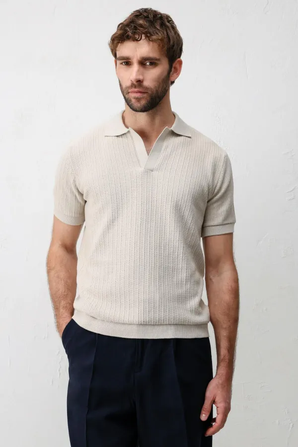 T-shirt en maille texturée haut de gamme Antioch Stone pour homme