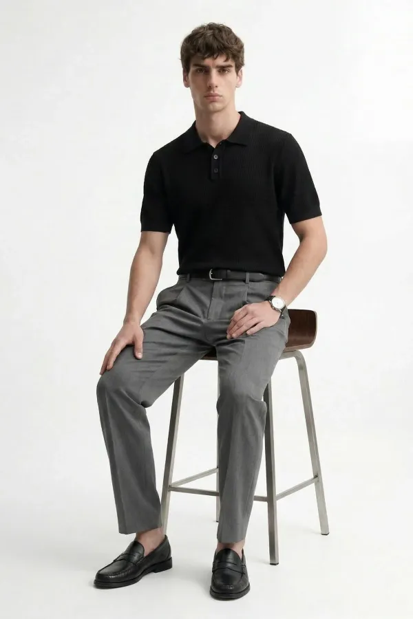 T-shirt homme Antioch noir en maille texturée à col polo