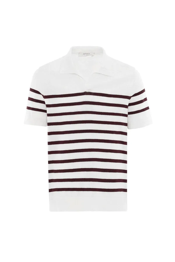 T-shirt à col polo rayé Antioch rouge bordeaux et écru pour homme