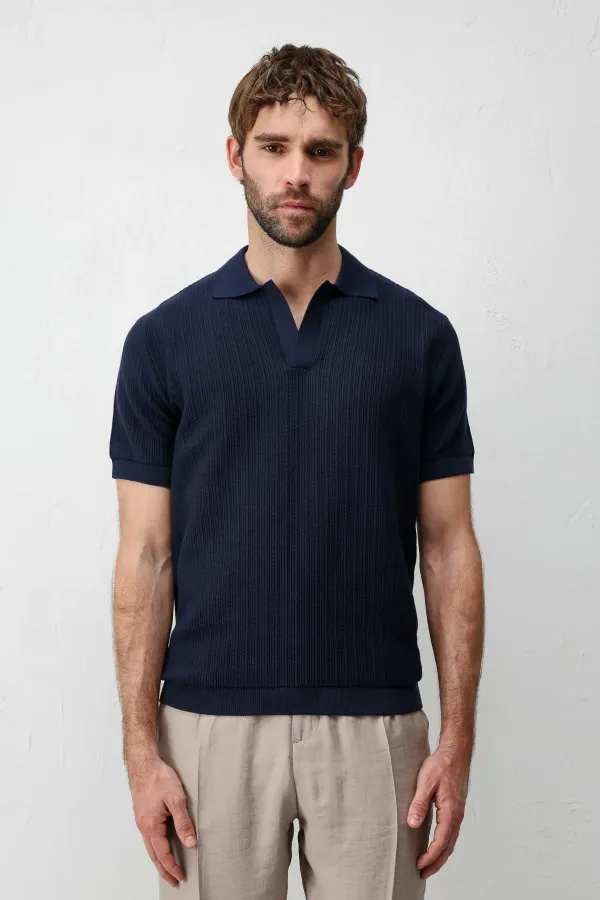 Antioch Lacivert Premium Dokulu Erkek Triko T-Shirt