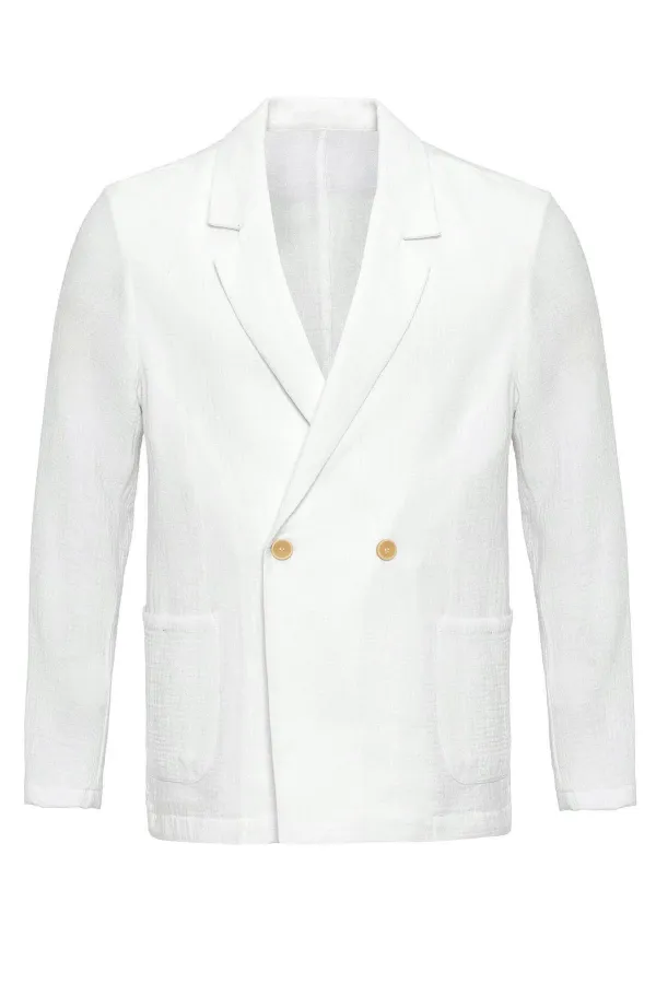 Antioch Off-White Double-Breasted Unlined Men's Blazer Jacket