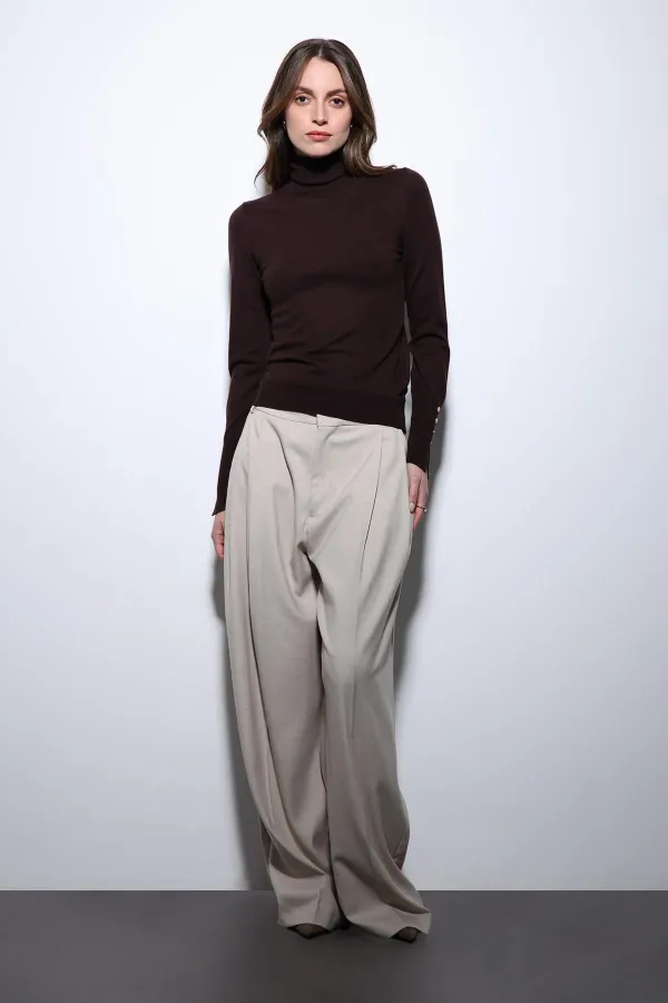 Antioch Kahve Dik Yaka Triko Kazak