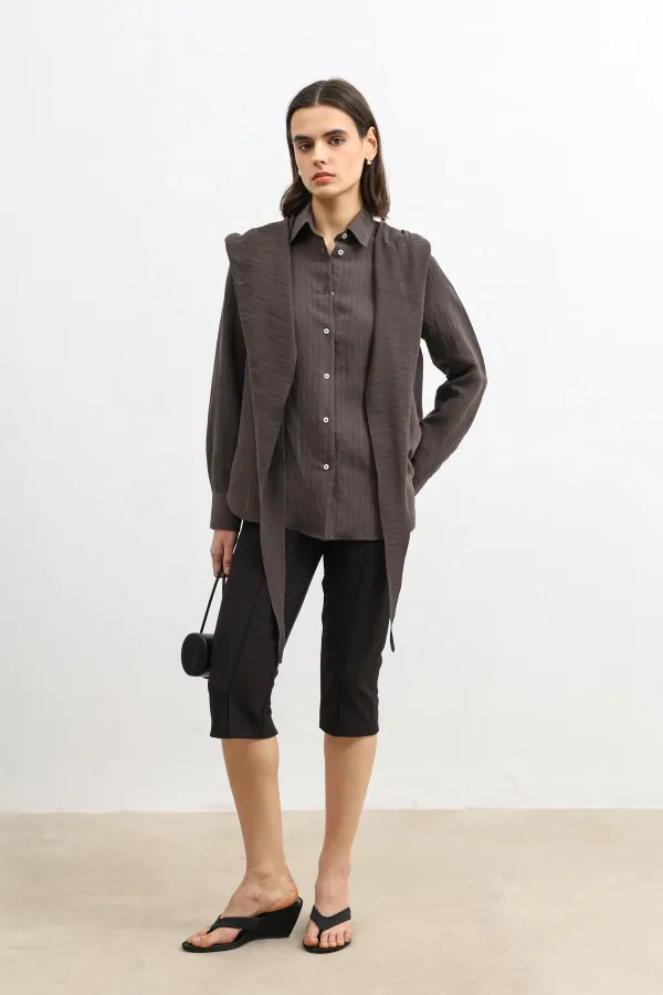 Antioch Kahve Mendil Detaylı Kadın Gömlek