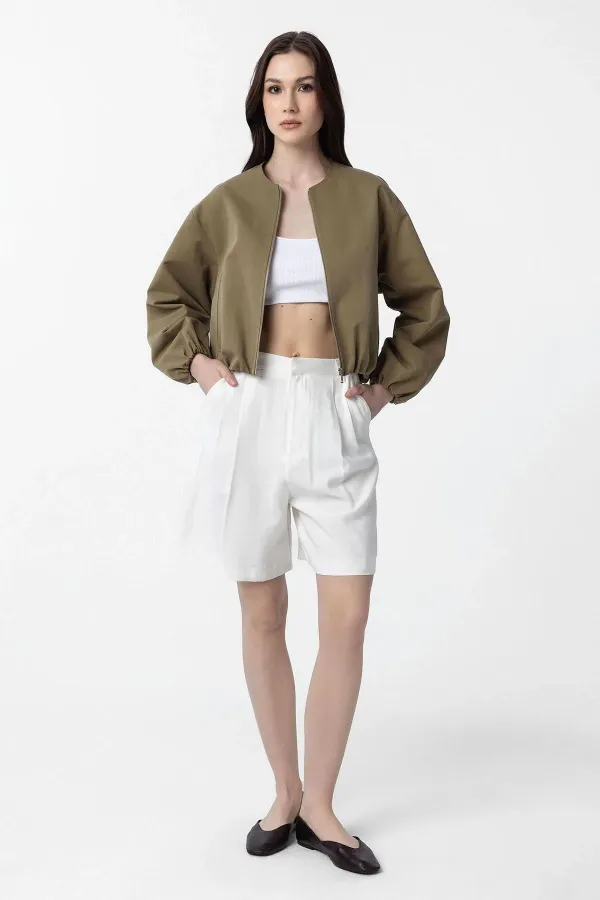 Antioch Khaki Crop Women's Bomber Jacket