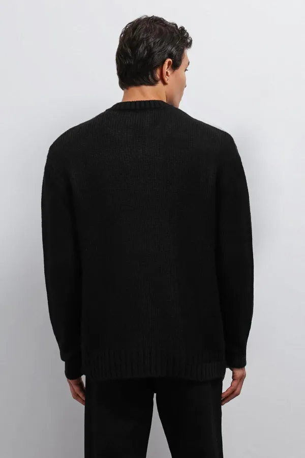 Antioch Black Textured V-Neck Men's Sweater
