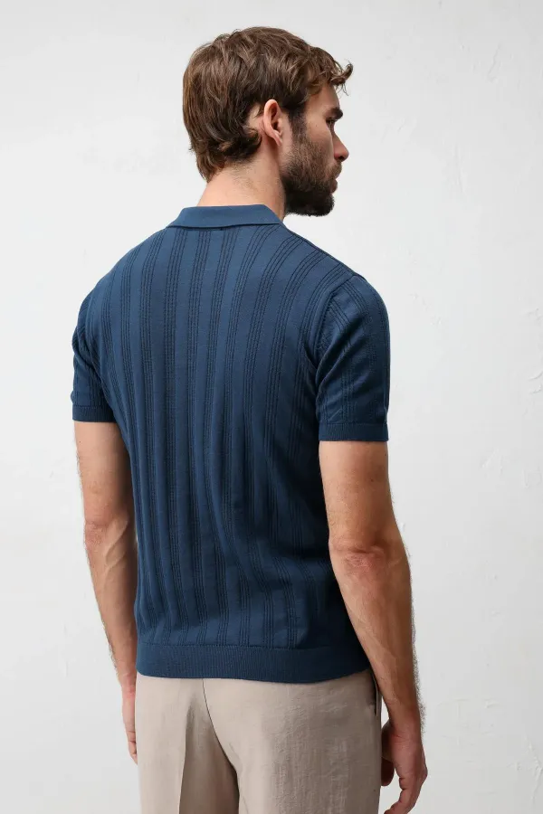 Polo homme Antioch Indigo en maille texturée