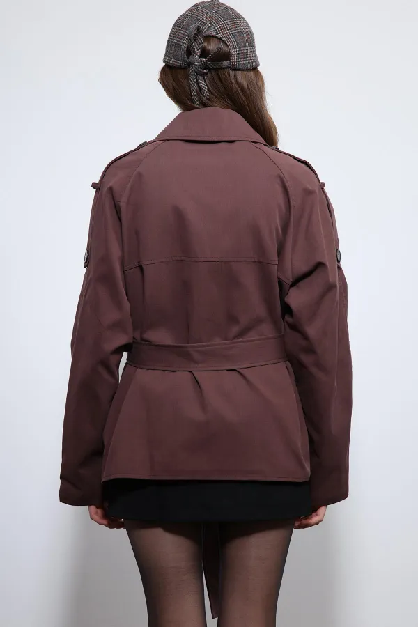 Antioch Bordo Kemerli Kısa Trençkot