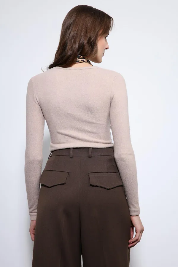 T-shirt basique beige à manches longues Antioch