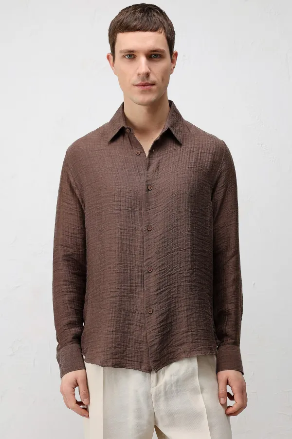 Antioch Light Brown Crinkled Relax Fit Men's Shirt