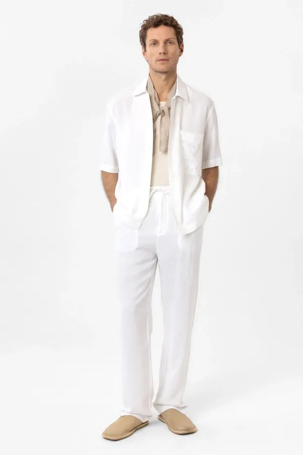 Antioch White Linen Blend Short-Sleeved Men's Shirt