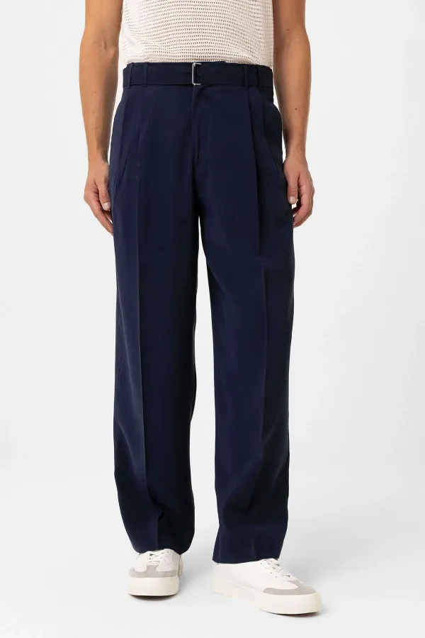 Pantalon homme Antioch Navy en modal, coupe décontractée et ceinture