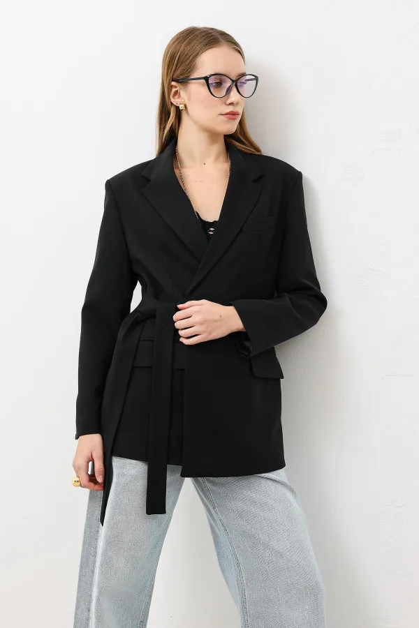 Antioch Siyah Kuşaklı Kadın Blazer