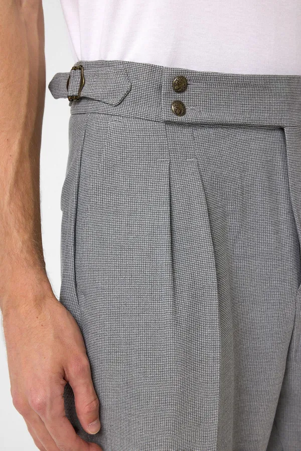 Antioch Dark Grey High-Waisted Pleated Fabric Trousers with Side Buckle