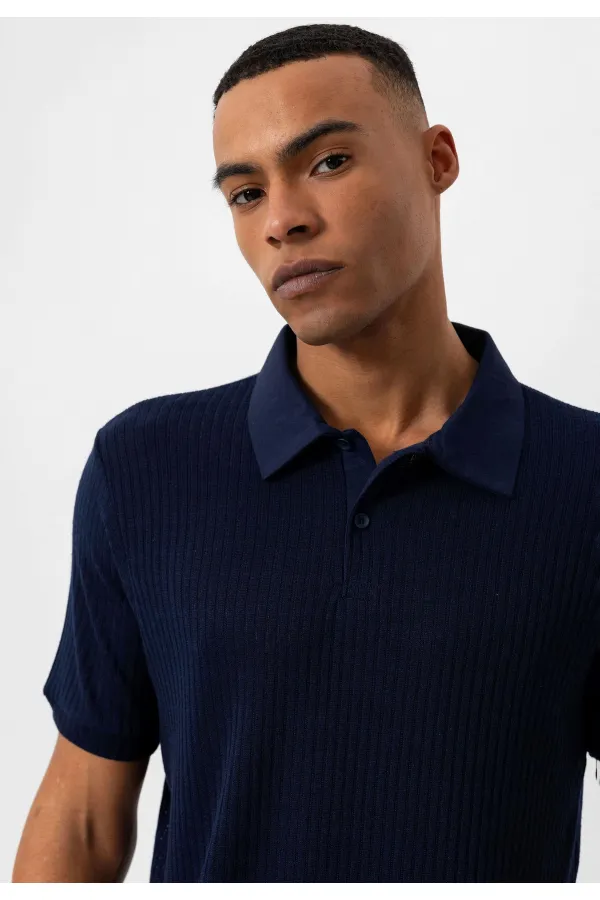 Antioch Lacivert Slim Fit Polo Yaka Erkek T-Shirt