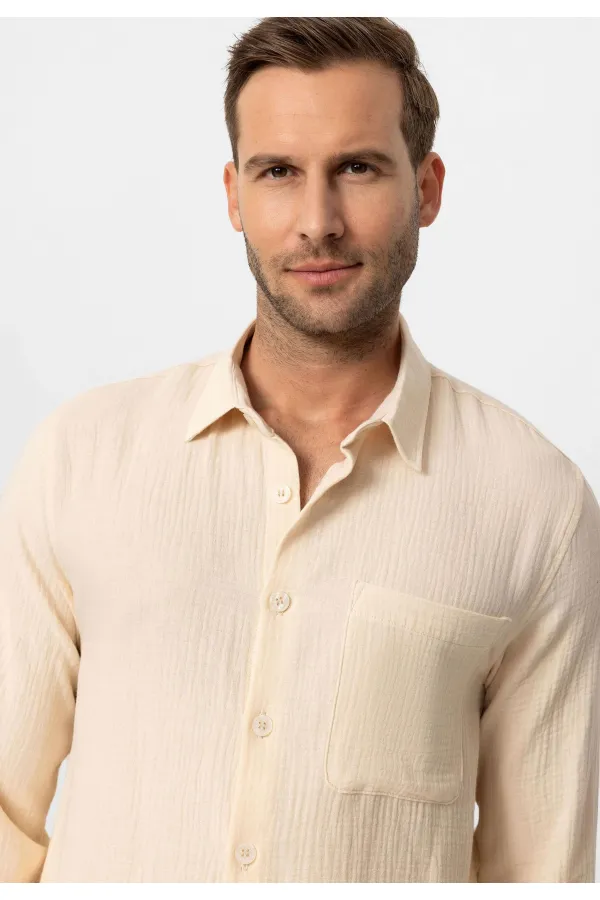 Antioch Bej Müslin Kumaş Uzun Kollu Erkek Gömlek