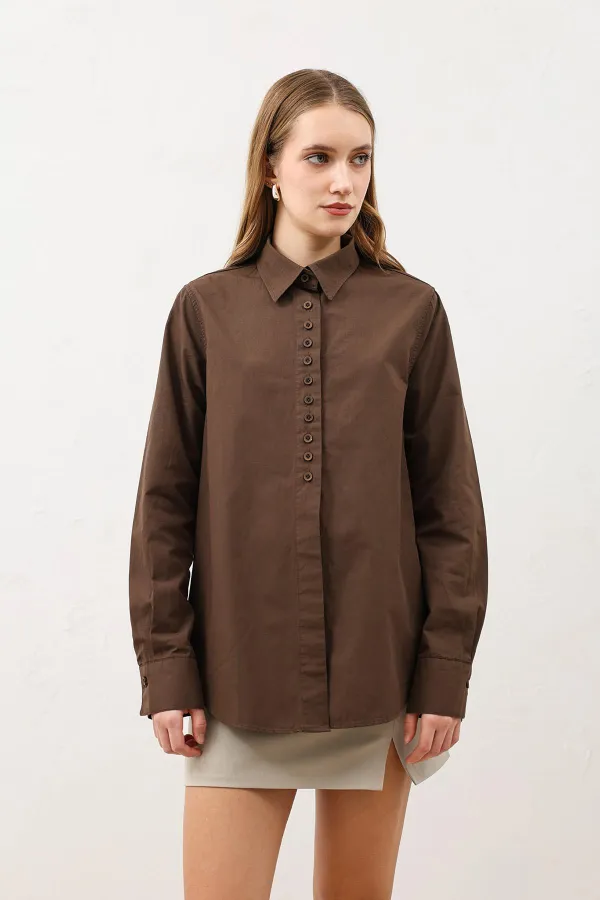 Antioch Coffee Button Detail Poplin Shirt