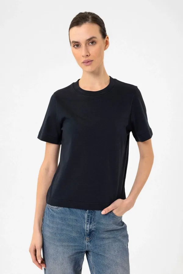 Antioch Navy Blue Women's Crew Neck Basic T-Shirt