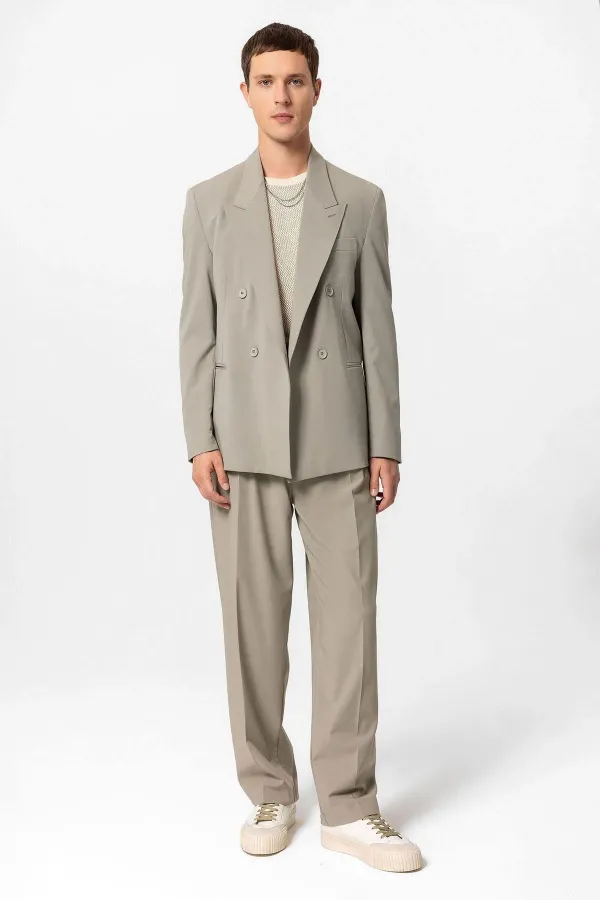 Antioch Light Khaki Single Button Double-Breasted Men's Blazer Jacket