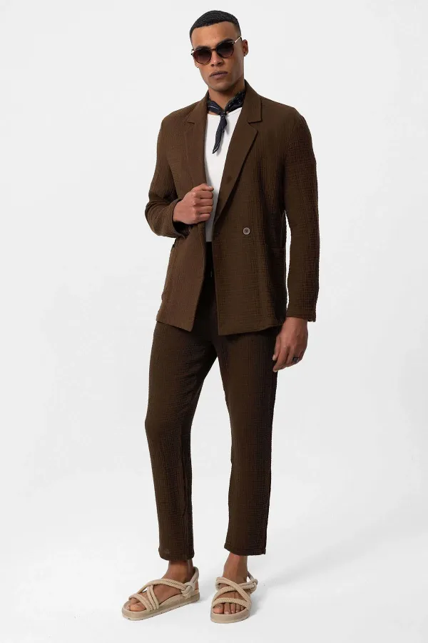 Antioch Coffee Double-Breasted Unlined Men's Blazer Jacket