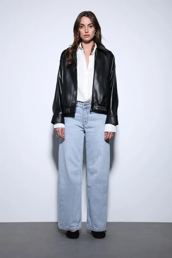 Veste bomber Antioch en similicuir noir