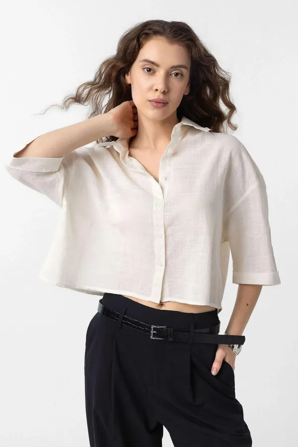 Chemise texturée courte Antioch écru pour femme