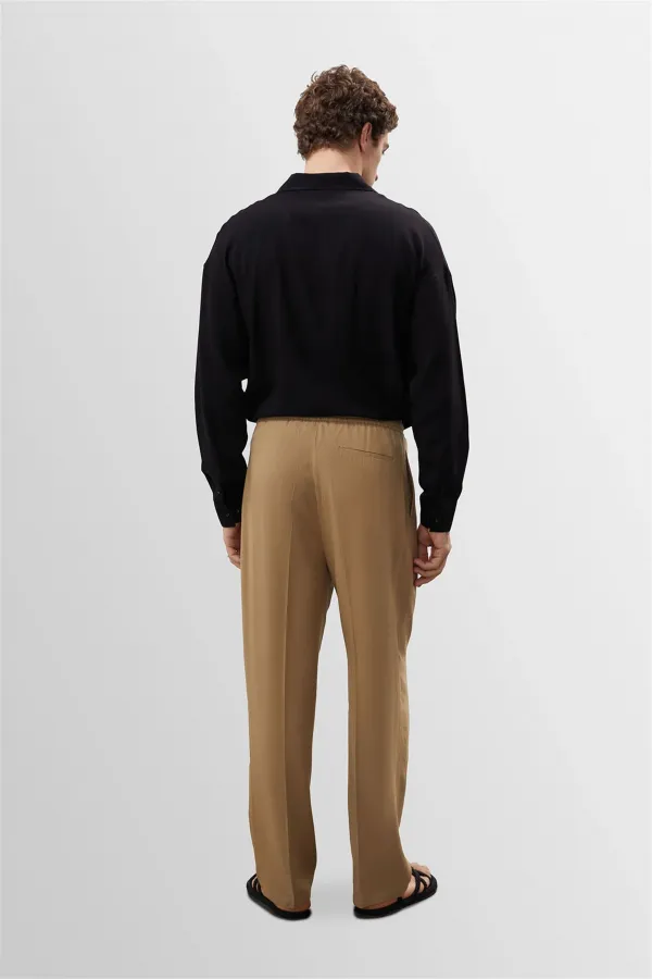 Pantalon pour homme Antioch Light Mink taille haute plissé en lin mélangé