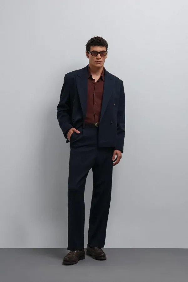 Antioch Lacivert Kruvaze Relax Crop Fit Blazer Ceket