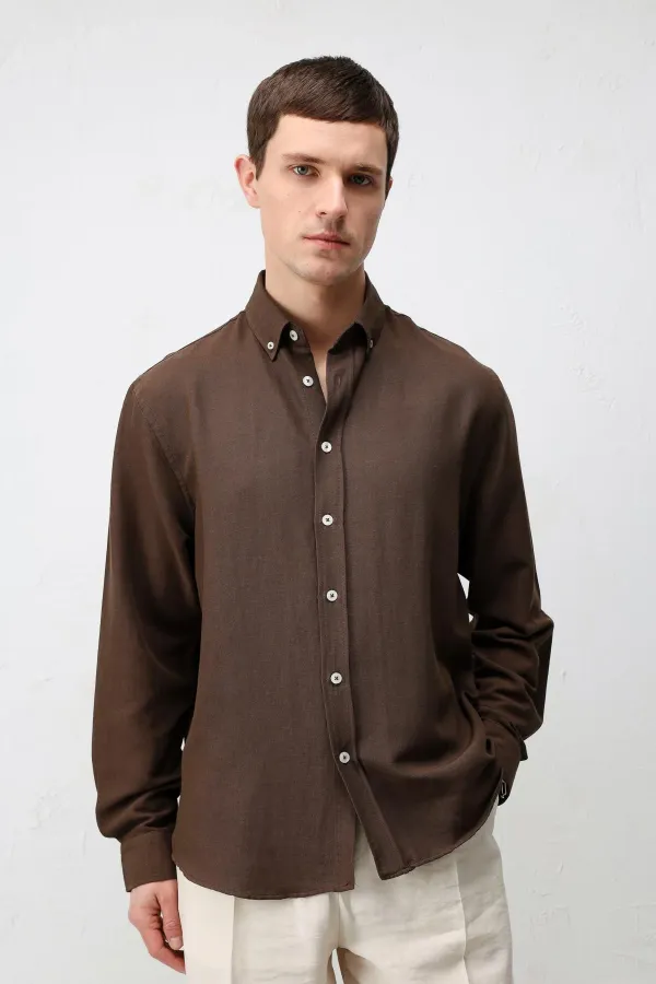 Antioch Coffee Linen Blend Relaxed Fit Men's Shirt
