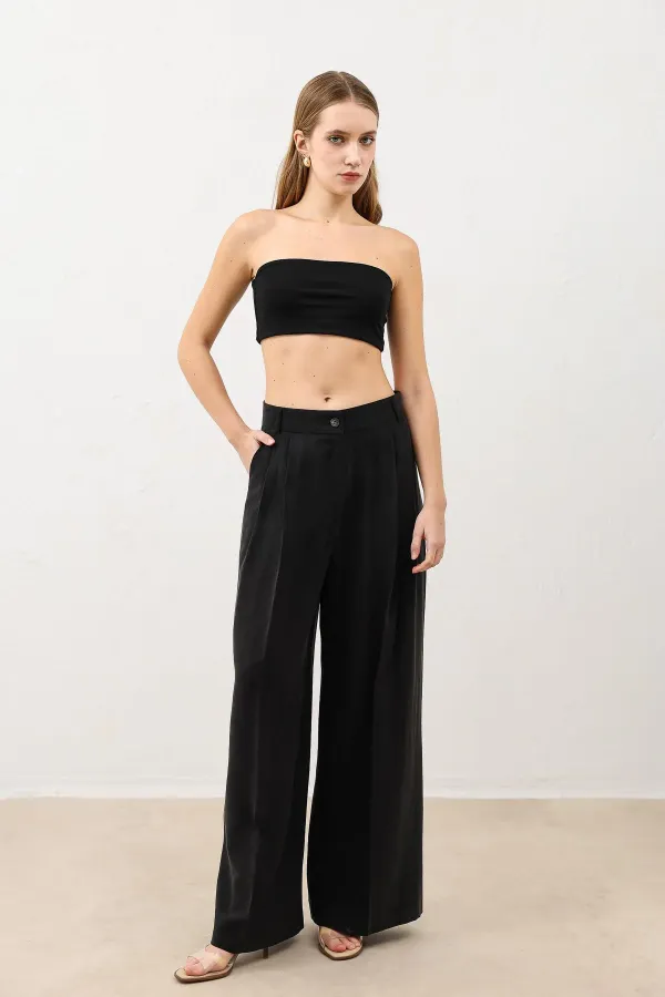 Antioch Black Pleated Palazzo Women's Trousers